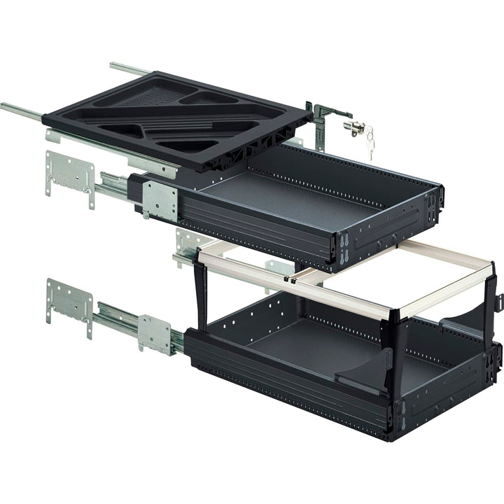 Hettich 46744 Systema TOP 2000 Container-Set SIL Sys,Voll-/Überauszug,ET 530, schwarz, Schwarz