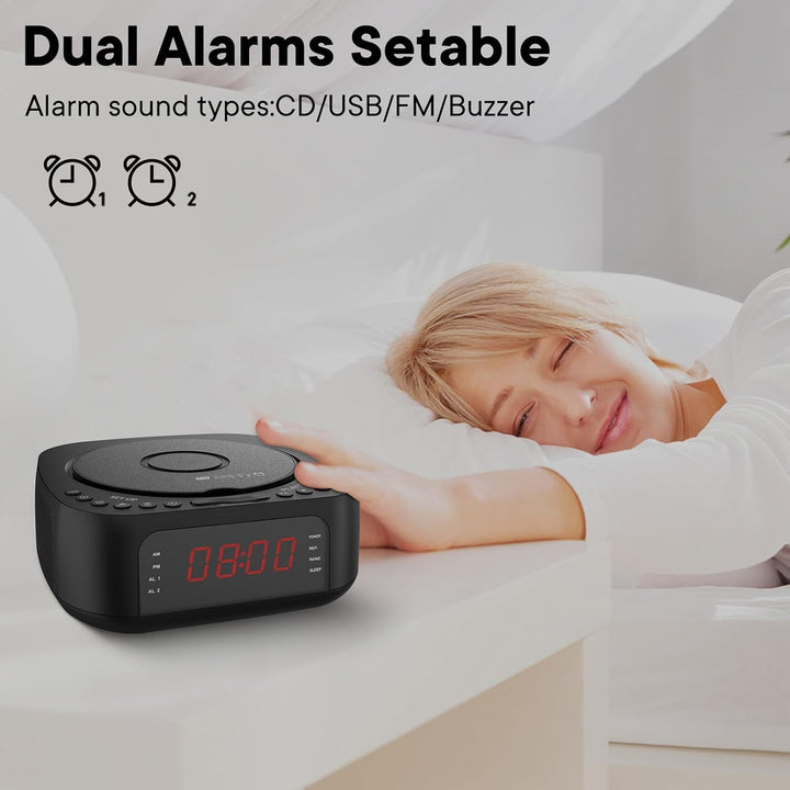 Ejoyous Radiowecker mit CD Player, Tragbar Weckerradio Bluetooth Radio Wecker mit Mehreren Weckzeite