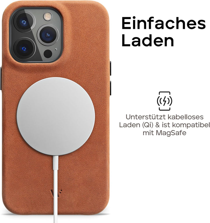 WIIUKA Hülle für iPhone 14 Pro Max, Leder aus Deutschland, Lederhülle extra Dünn, Premium Handyhülle