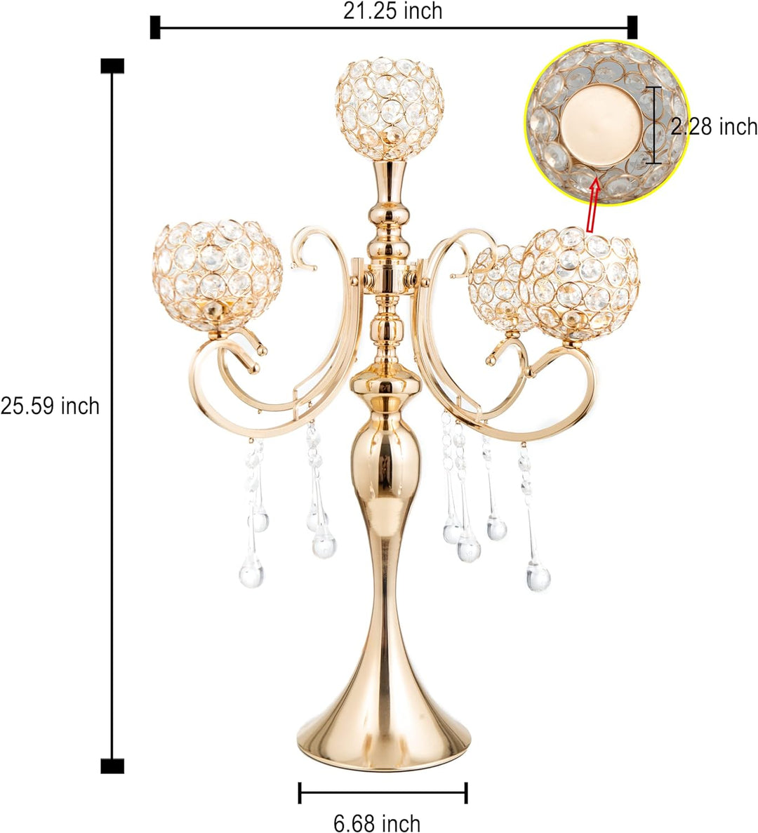 Kerzenhalter mit 5 Armen, goldfarben, 65 cm hoch, für Tischdekoration, elegantes Design, Hochzeitsge