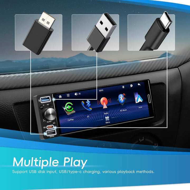 CAMECHO Autoradio 1 Din Wireless Carplay Android Auto Radio Bluetooth 5.2 mit Rückfahrkamera, 6.5 Zo