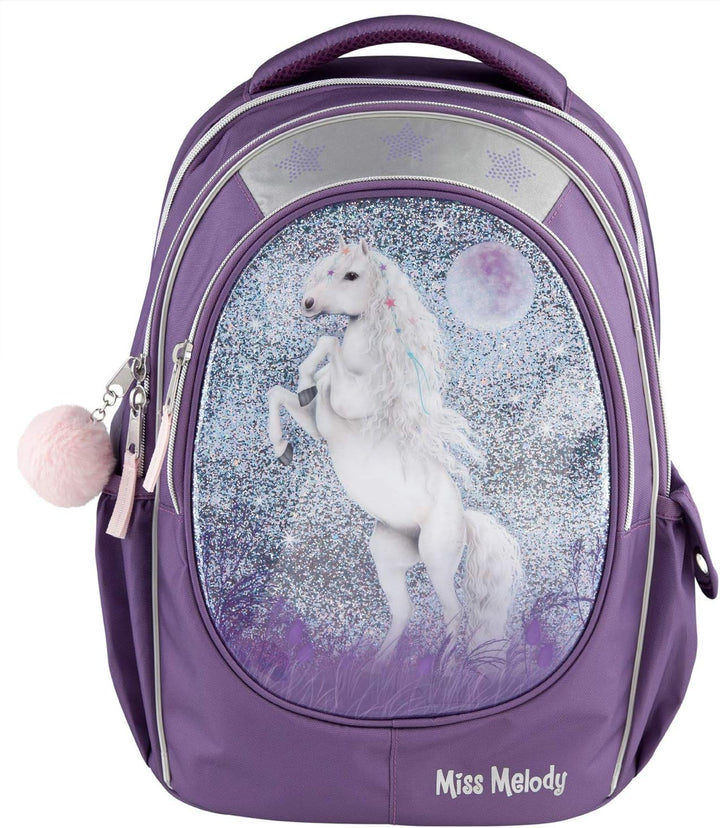 Depesche 10776 Miss Melody - Schulrucksack mit Pferde-Motiv, lila Schul-Ranzen, ca. 44 x 34 x 24 cm,