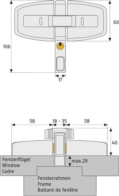 ABUS Fenster-Zusatzsicherung DFS95 AL0145 - Sicherung für Doppelflügelfenster, gleichschliessend - A