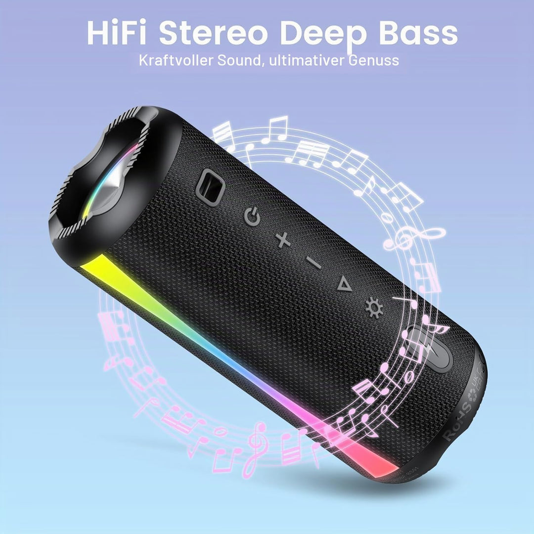 Bluetooth Lautsprecher, Musikbox Bluetooth 5.4 mit RGB Lichter, Bluetooth Box Freisprechfunktion für