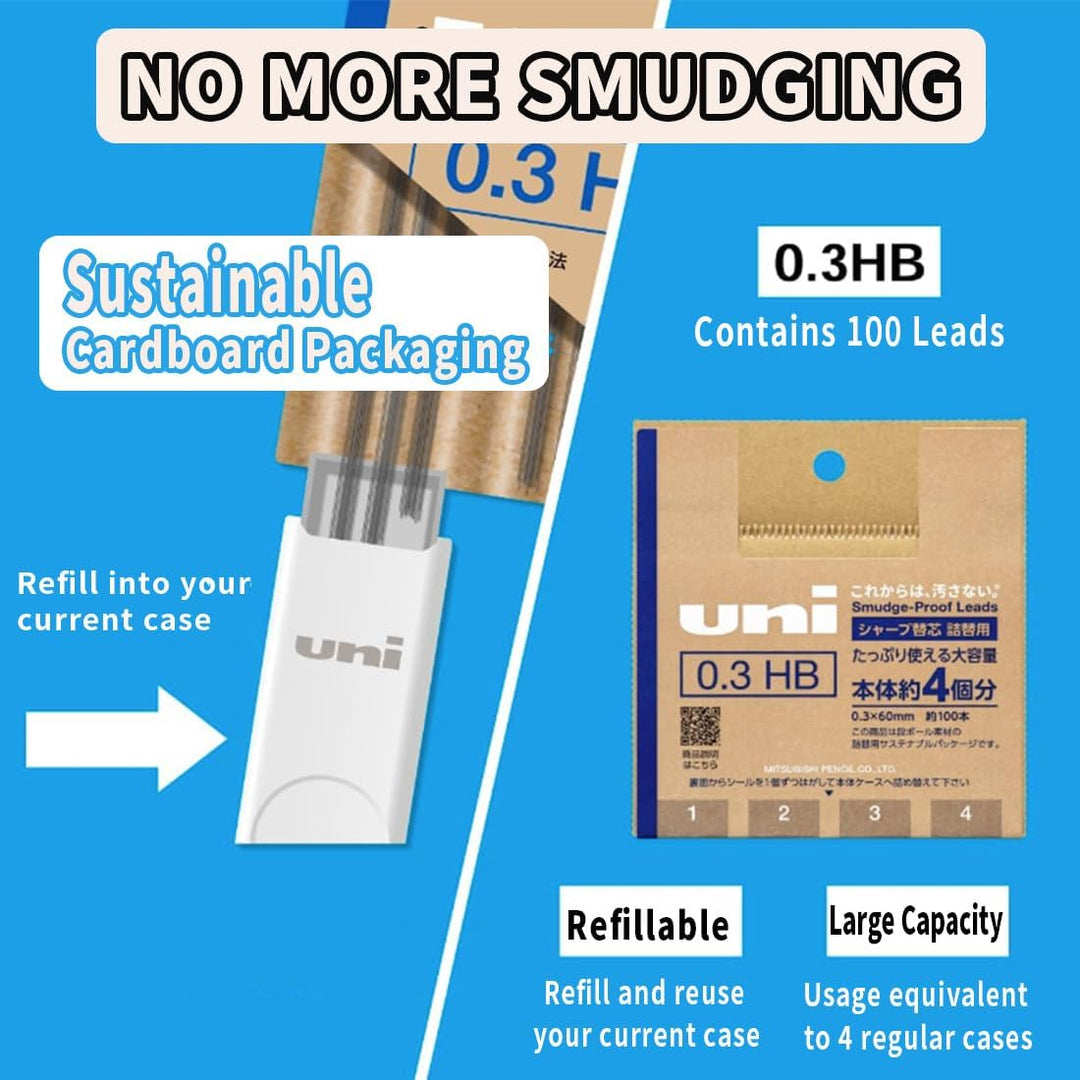 三菱鉛筆 Uni Wischfeste Minen Nachfüllminen 0,3mm extra fein HB nachhaltige Karton-Massenverpackung umwe