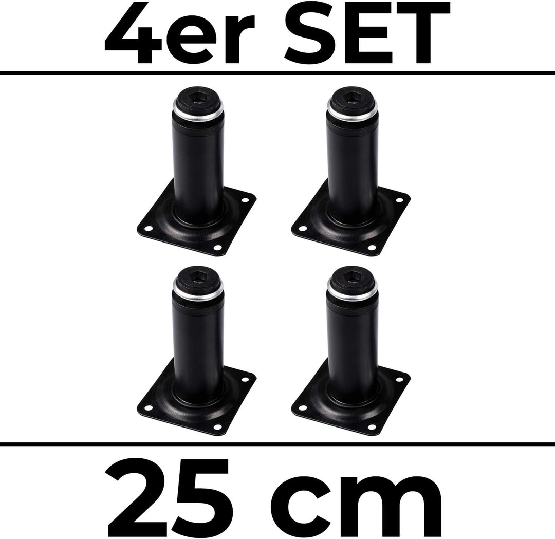 Stahlia Möbelfüsse verstellbar (4er Set) Schwarz 25cm Höhe belastbar bis 50kg Sofafüsse Schrankfüsse