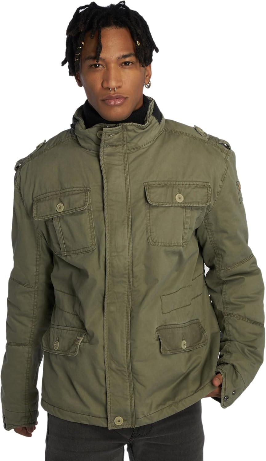 Brandit Jacket - Stylische Jacke für Herren mit versteckter Kapuze, Stehkragen und Baumwollfutter, Ü