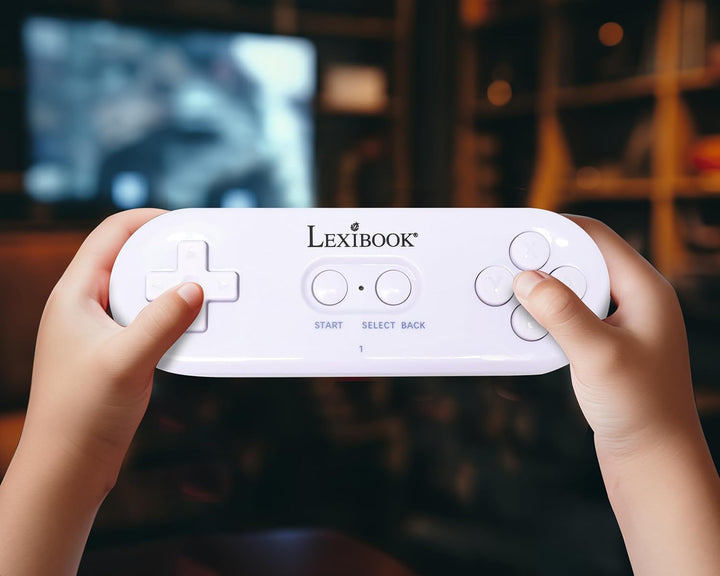 Lexibook, TV-Spielkonsole mit 2 drahtlosen Controllern, 250 Spiele, 32-Bit-Grafik, TV-Anschluss, JG7