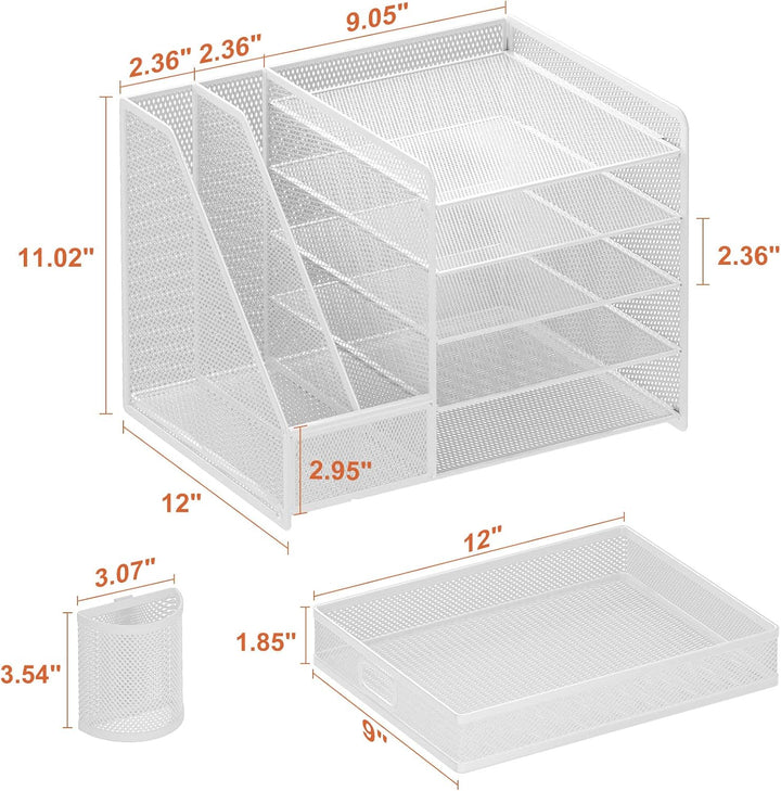 Marbrasse Schreibtisch Organizer mit Aktenhalter, 5 Ebenen Papier Briefablage mit Schublade und 2 St