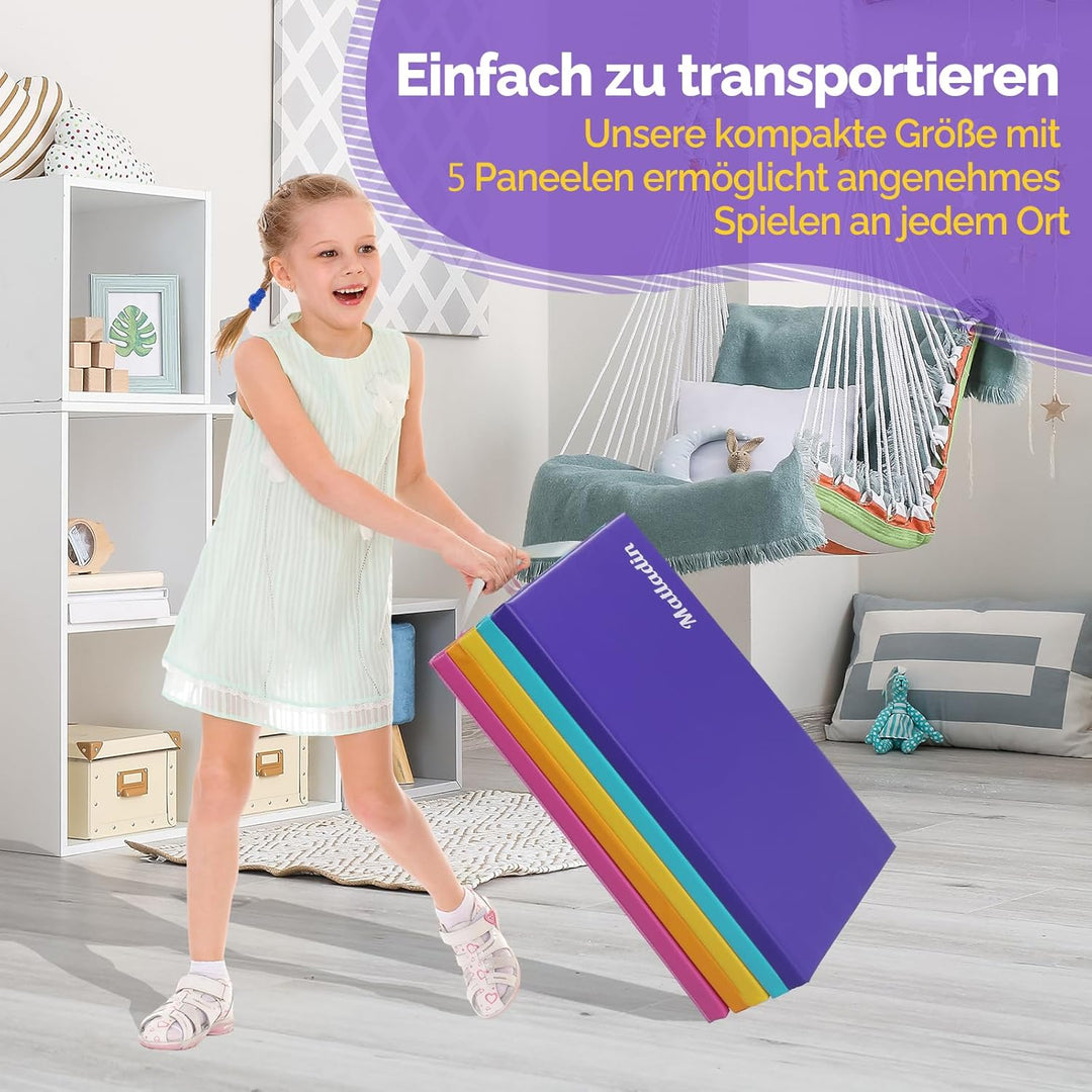 Bonnlo Turnmatten dick, 5-fach faltbare Yogamatte, rutschfeste PU&EPE-Fitnessmatte, klappbare Übungs