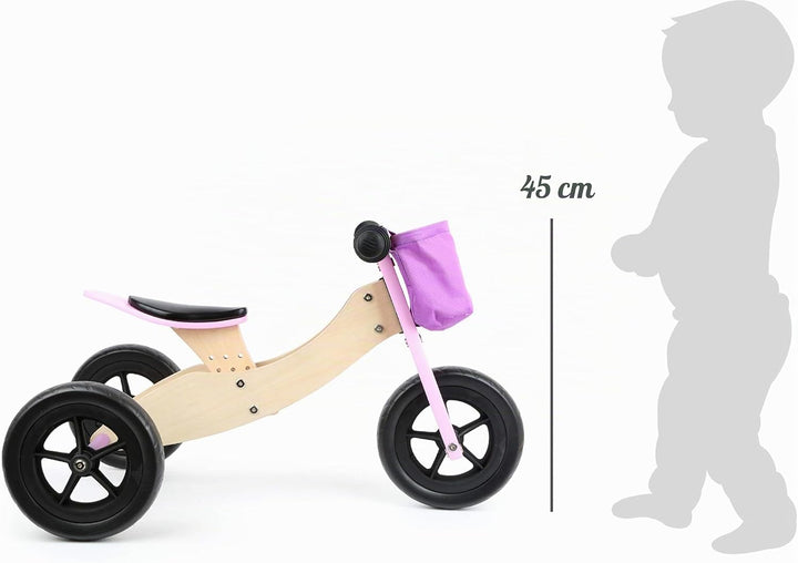 small foot Laufrad-Trike Maxi 2 in 1 Rosa aus Holz, Drei- und Laufrad, verstellbarer Sitz und gummie