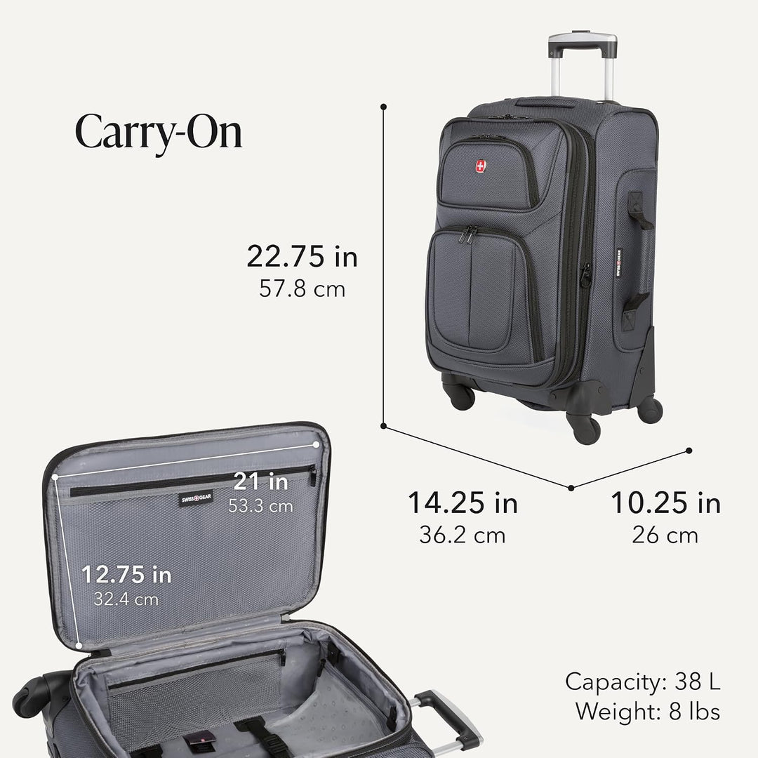 Swiss Gear Sion Softside Erweiterbares Rollgepäck, grau dunkel, 3-Piece Set (21/25/29), Sion Softsid