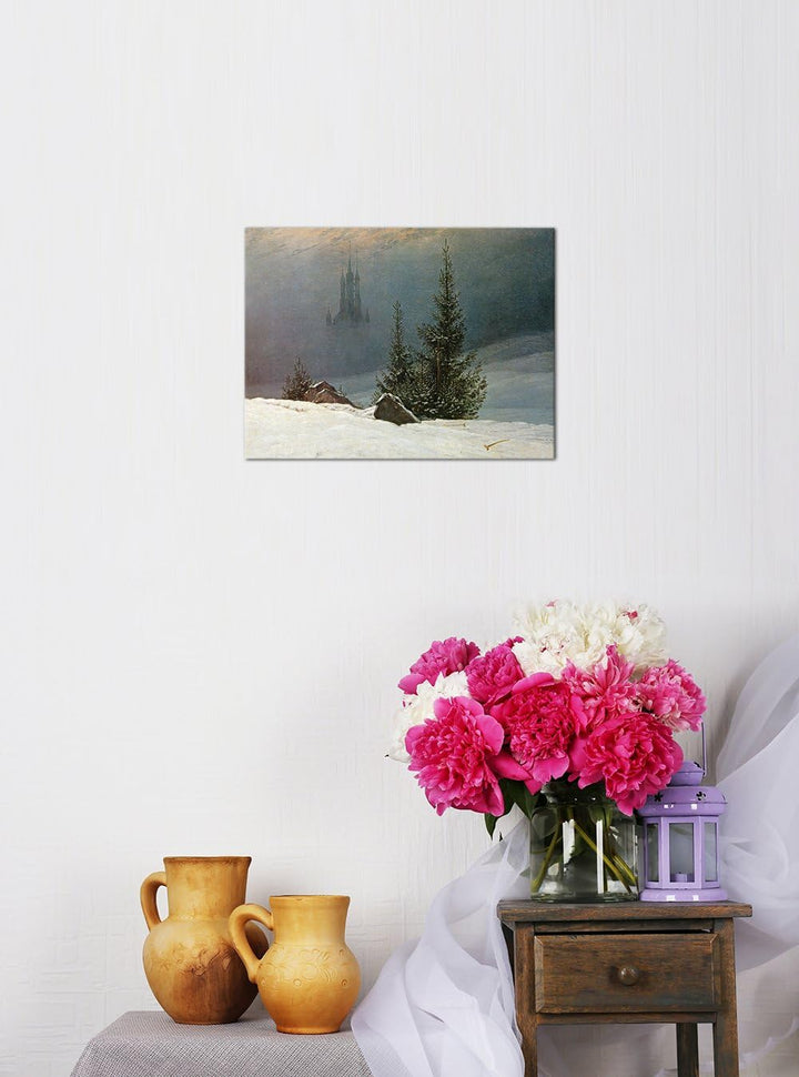 Bilderdepot24 Bild auf Leinwand | Caspar David Friedrich Winterlandschaft mit Kirche in 80x60 cm als