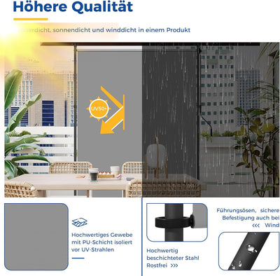 HOMEDEMO Senkrechtmarkise Aussen, Vertikalmarkise ohne Bohren, Balkonrollo mit Handkurbel, Sichtschu