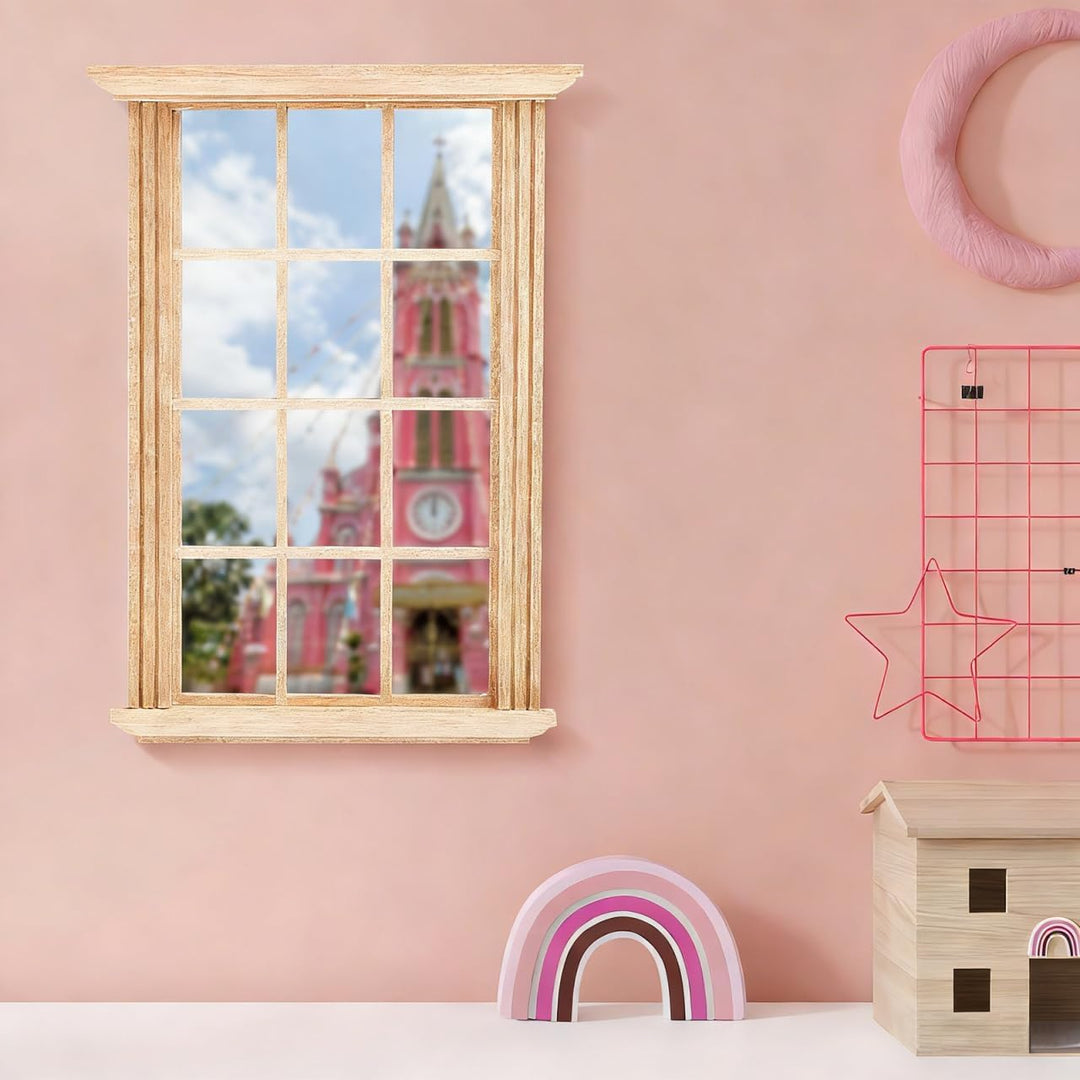 Cabilock 8 Stück Puppenhaus Fensterrahmen aus Holz, 12-Raster Miniatur Fenster 1:12 Modellbau Zubehö