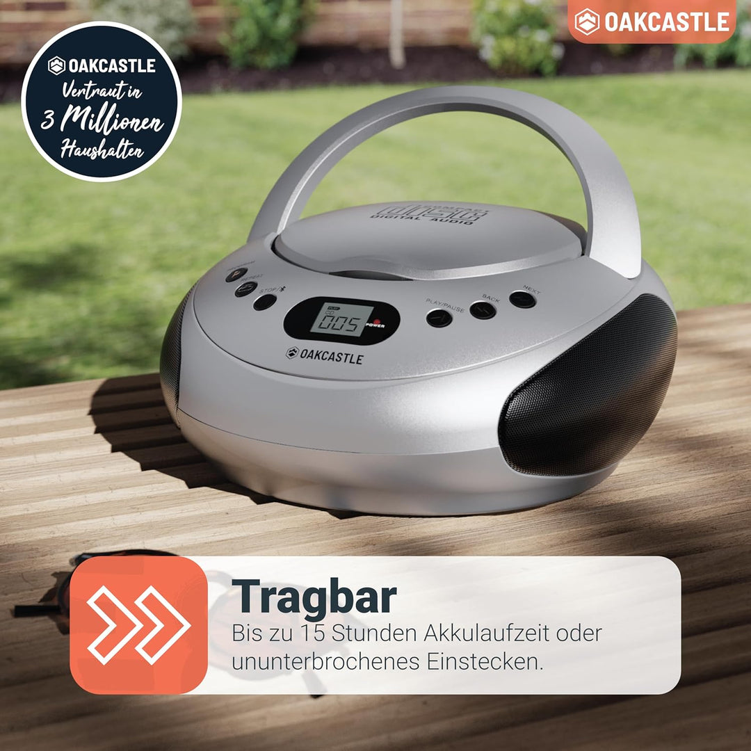 OAKCASTLE CD250 Tragbar Bluetooth Boombox | Einfache Kontrollen CD Player fur Kinder | Tragbare CD S