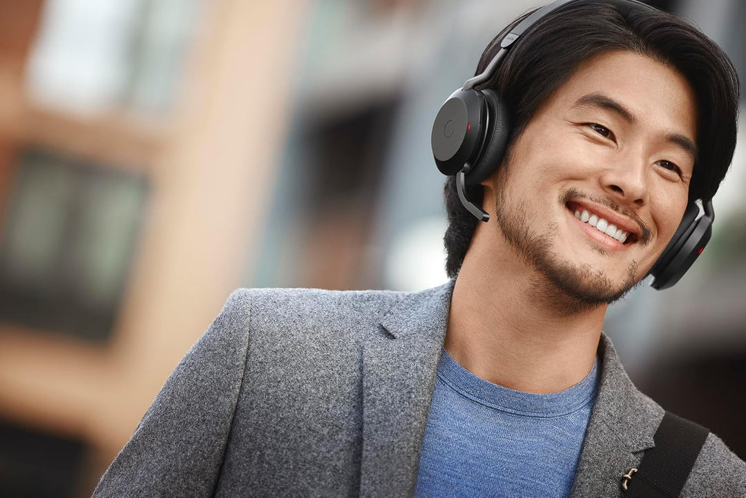 Jabra Evolve2 75 Wireless PC Headset mit Ladedock, 8-Mikro-Technologie - Dual-Foam-Stereo-Kopfhörer