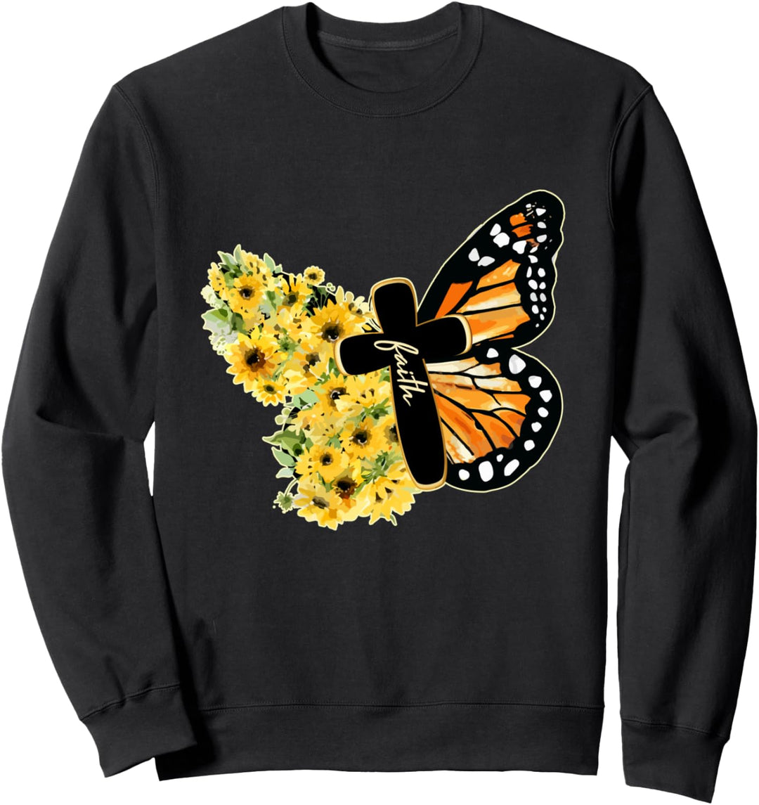 Faith Cross Sunflower Butterfly Christian Vintage Sweatshirt