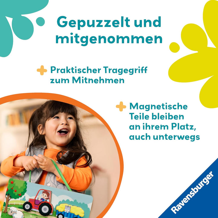 Ravensburger 12034123 Play+ Magnetisches Holz-Zähl-Puzzle: Bauernhof, Zählspiel und Balancierspiel f