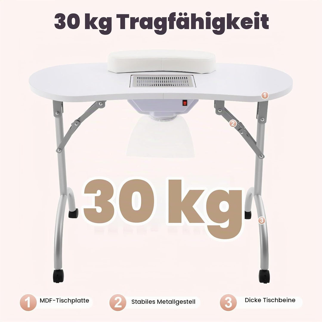 Maniküretisch Nageltisch mit Absaugung Faltbar Maniküre Tisch Multifunktional Nagel Tisch 90x40cm Tr