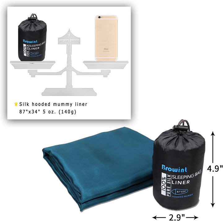 BROWINT Seidenschlafsack, Hüttenschlafsack aus 100% Naturseide, Extrabreite 220x110cm, 220x87cm, 185