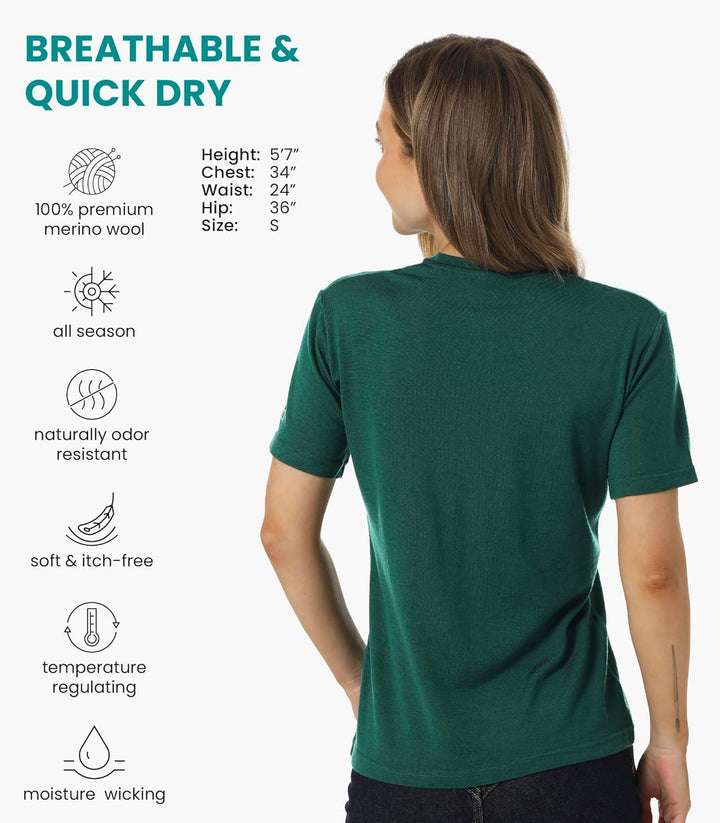 Merino.tech Merinowolle T-Shirt Damen - 100% Merinowolle Leichte Basisschicht Damen Kurzarm T-Shirt