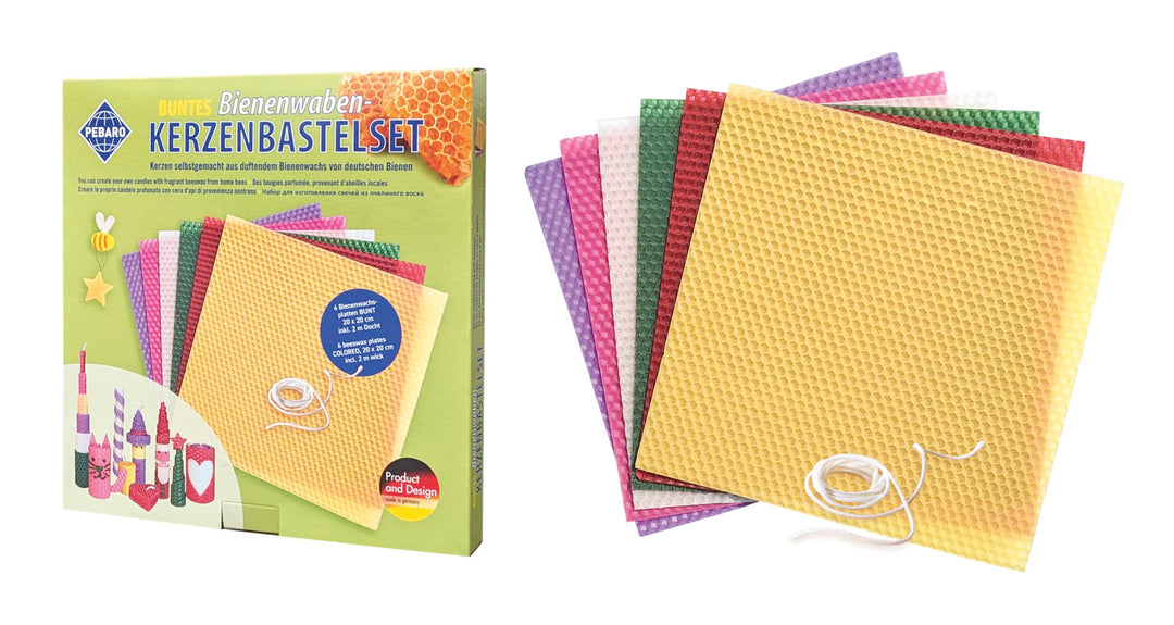 Pebaro WACHS-SET 3, Bienenwaben-Kerzenbastelset BUNT, Kerzen basteln, Bastelset inkl. Anleitung, 6 b