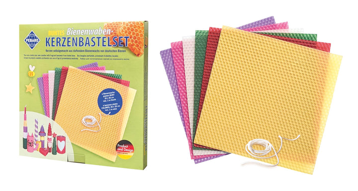 Pebaro WACHS-SET 3, Bienenwaben-Kerzenbastelset BUNT, Kerzen basteln, Bastelset inkl. Anleitung, 6 b