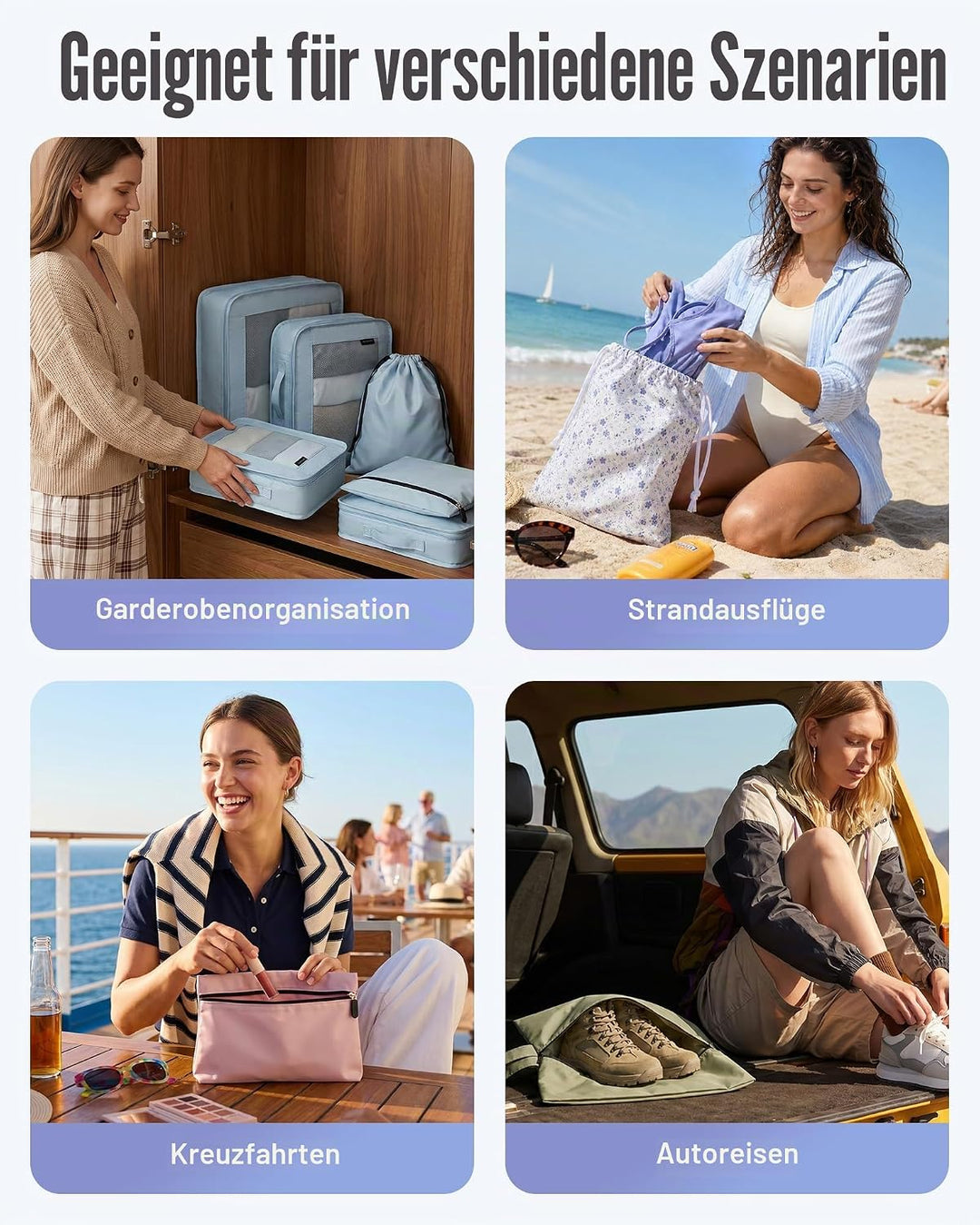 Light Flight Koffer Organizer 8-teilig Packing Cubes mit Tragegriff | Platzsparender Reiseorganizer