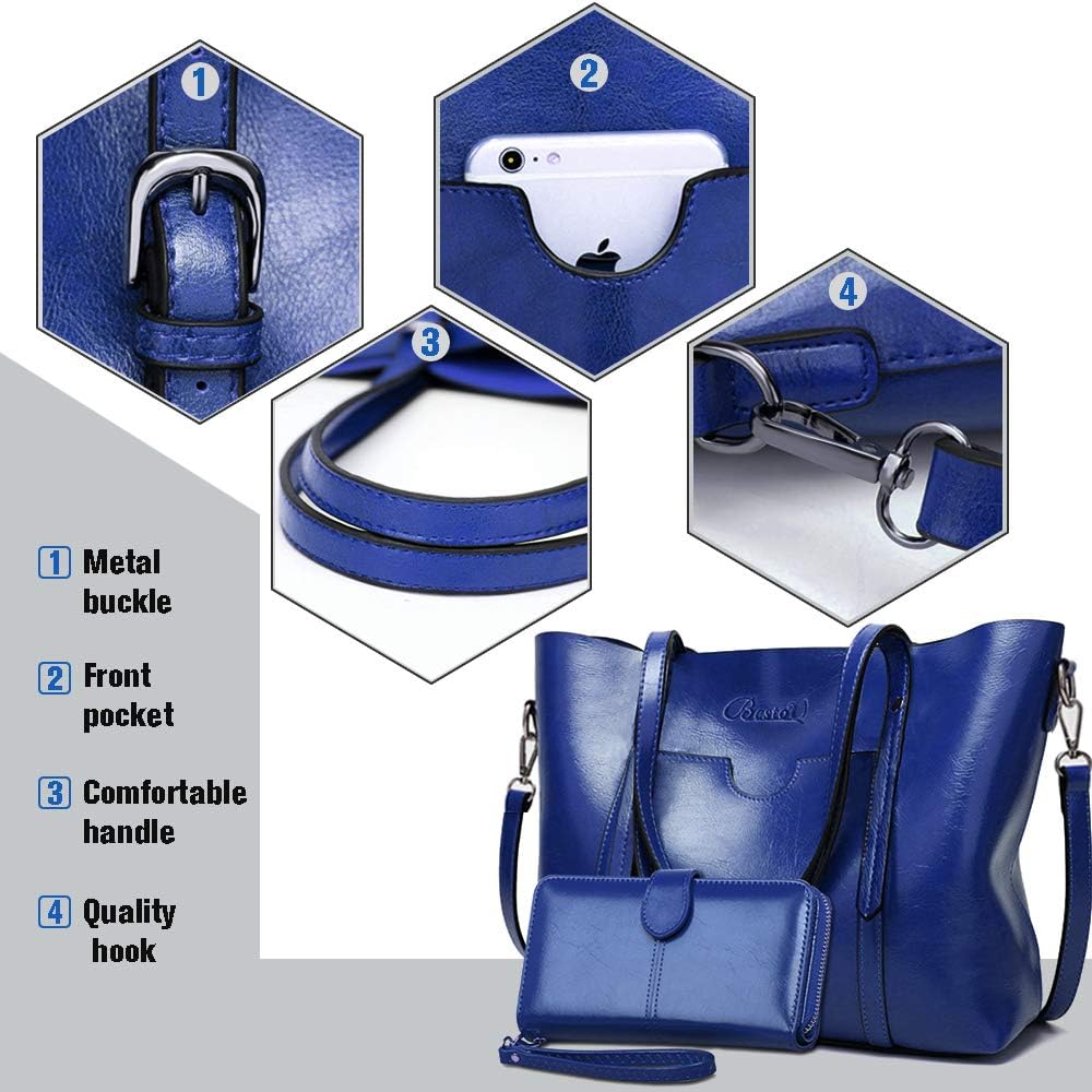 BestoU Handtasche Damen Shopper Schultertasche Blau Umhängetasche Damen Geldbörse Tragetasche Gross