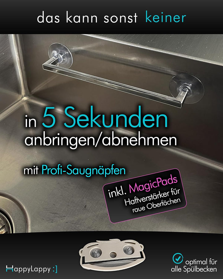 HappyLappy Spültuchhalter | Lappenhalter für Spülbecken ohne Bohren ohne Kleben | Spüllappenhalter m