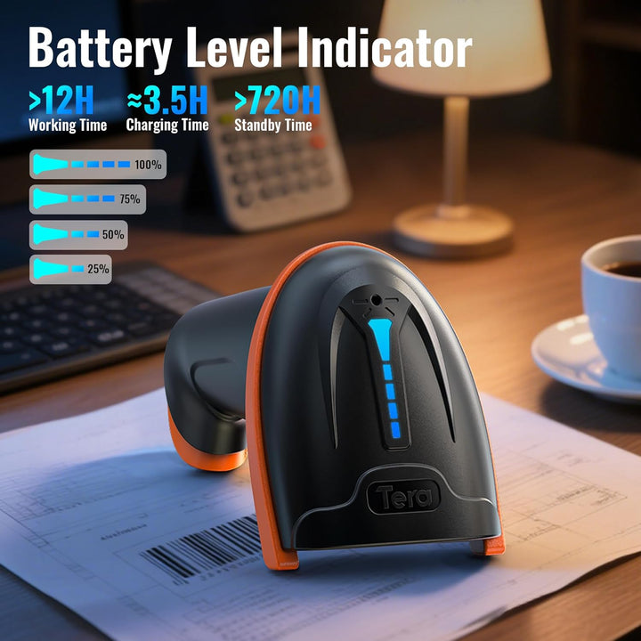Tera Barcode Scanner 1D 2D QR Wireless Kabellos 2,4 GHz + Wired USB 2,0 Kabelgebunden Handscanner Ba