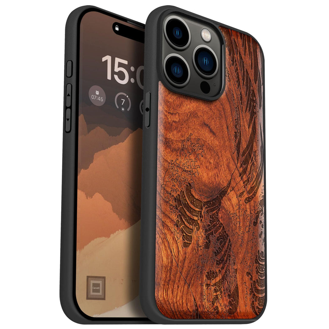 Carveit Handyhülle für iPhone 15 Pro Max Cover Kompatibel mit Magsafe [Holz und TPU Silikon Hybrid h