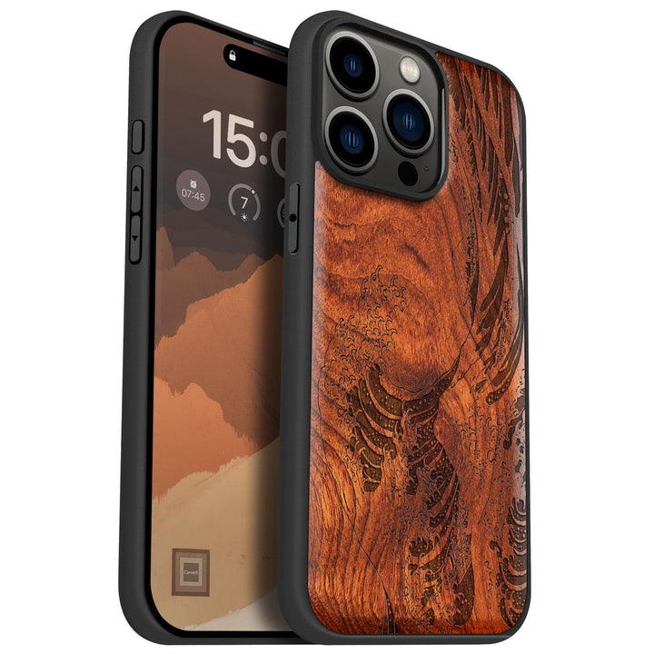 Carveit Handyhülle für iPhone 15 Pro Max Cover Kompatibel mit Magsafe [Holz und TPU Silikon Hybrid h