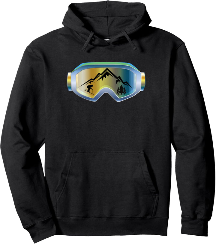 Skibrille mit Bergen und Bäumen Pullover Hoodie