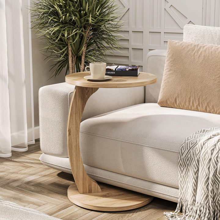 Tubibu MDF - C Form Kleiner Beistelltisch, Runder Tisch als Ablagefläche für Couch und Sofa mit Roll