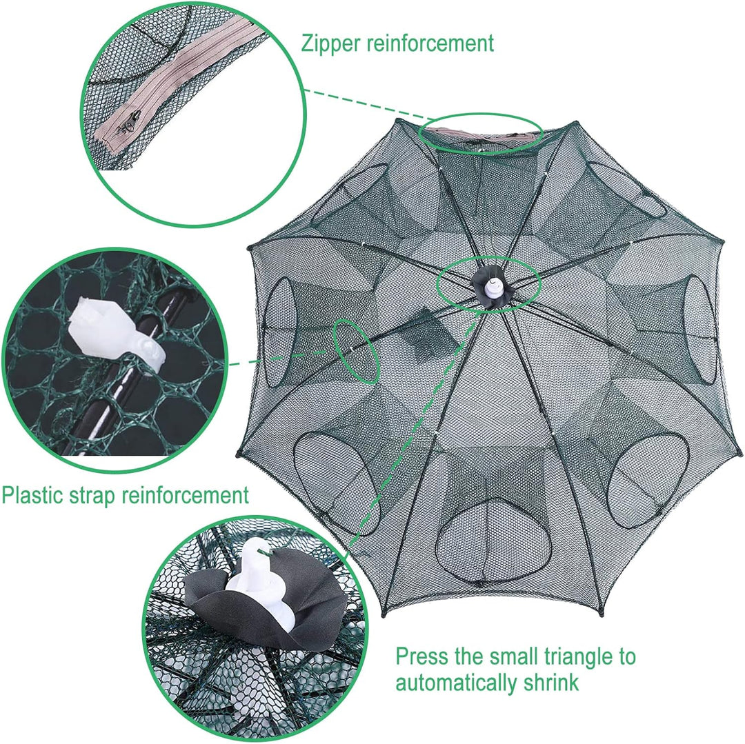 Fischernetz, tragbares Fischreusennetz, 8-Loch-Fischreusen, Fischnetz, faltbares Nylon-Fischernetz z