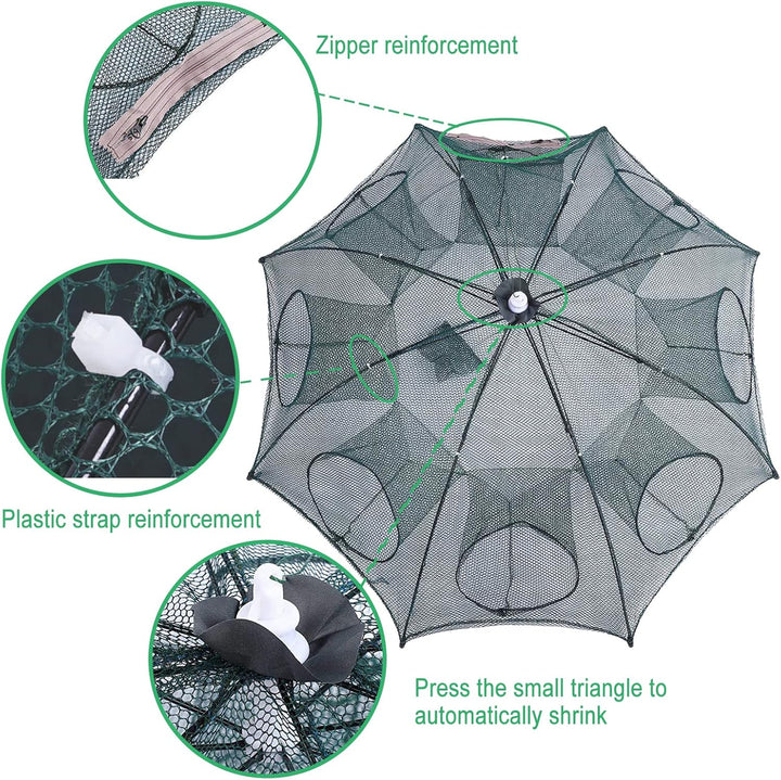 Fischernetz, tragbares Fischreusennetz, 8-Loch-Fischreusen, Fischnetz, faltbares Nylon-Fischernetz z