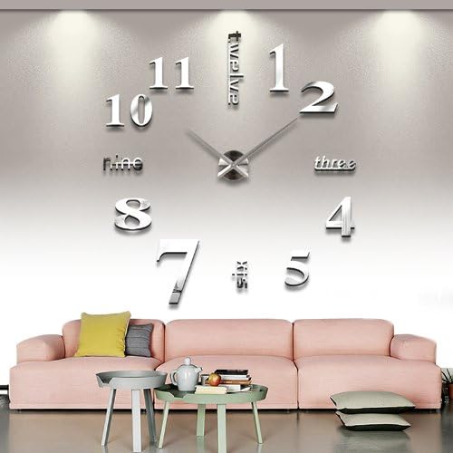 GMMH Design 12 Wanduhr 100-130 cm 3 D XXL Uhr Moderne Selbst gestaltbare Do-it-Yourself Wanduhr (Sil