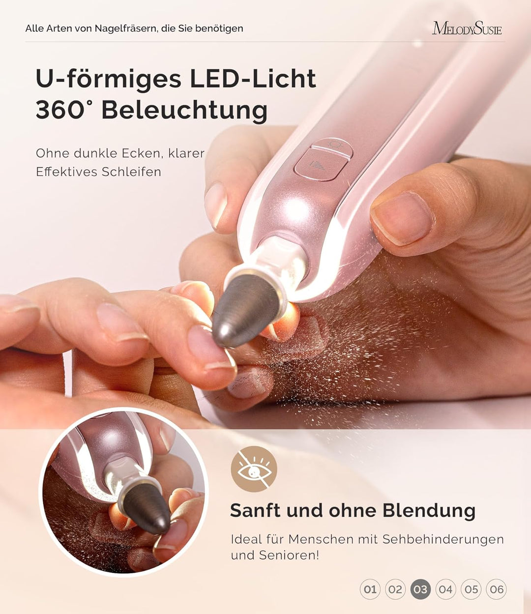 MelodySusie Professionelles Maniküre/Pediküre Set, PC760G 8 in 1 Elektrischer Nagelfräser mit 5 Gesc