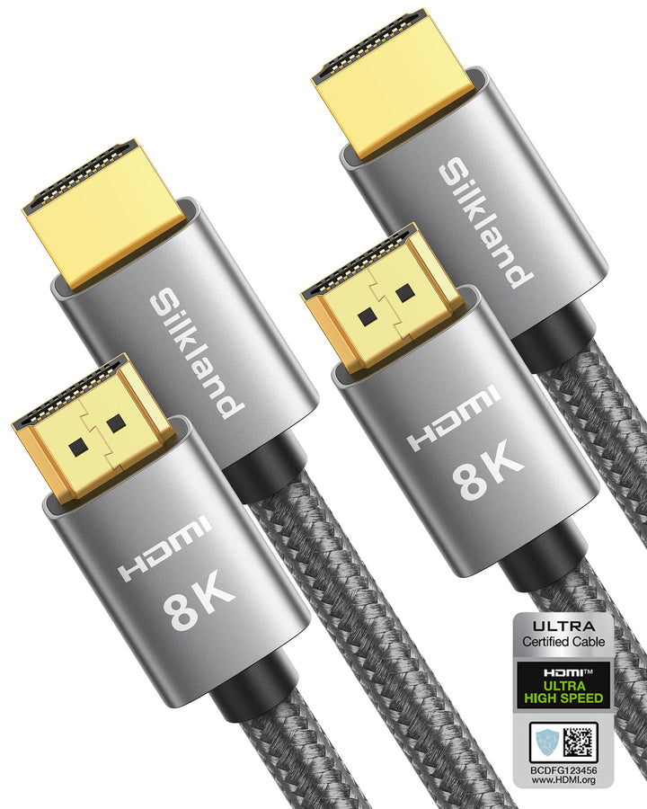 Silkland 8K HDMI 2.1 Kabel 3m, 2Pack Zertifiziertes HDMI®Kabel eARC für Soundbar 48Gbps, PS5 HDMI Ka