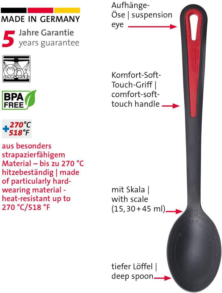 Westmark Gemüselöffel, Hochhitzebeständig bis 270 °C/ 518 °F, Extra tiefer Löffelkopf, Mit innenlieg