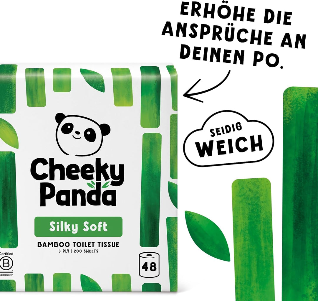 The Cheeky Panda Toilettenpapier aus Bambus - 48 Rollen mit je 200 Blatt - 3-Lagig - Hypoallergen -