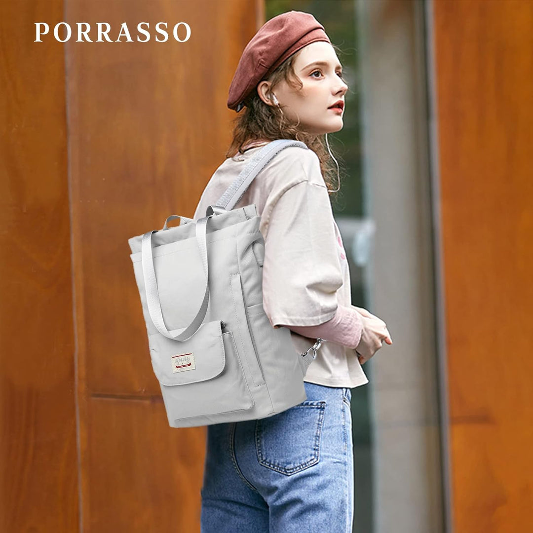 PORRASSO Damen Laptop Rucksack Casual Schultertasche mit USB Ladeanschluss Gepäckband Schultasche fü