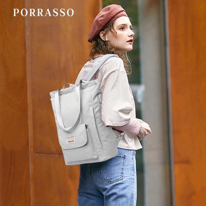 PORRASSO Damen Laptop Rucksack Casual Schultertasche mit USB Ladeanschluss Gepäckband Schultasche fü