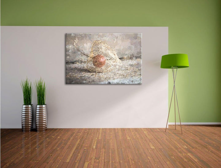 Physalis Malerei Effekt, Format: 100x70 auf Leinwand, XXL riesige Bilder fertig gerahmt mit Keilrahm