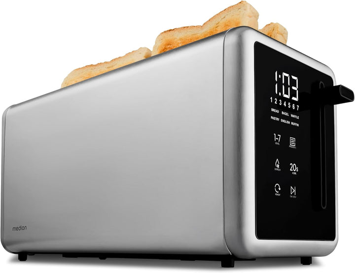 MEDION Toaster 4 Scheiben mit Brötchenaufsatz (7 Bräunungsstufen, 5 Automatikprogramme, 1.450 Watt,