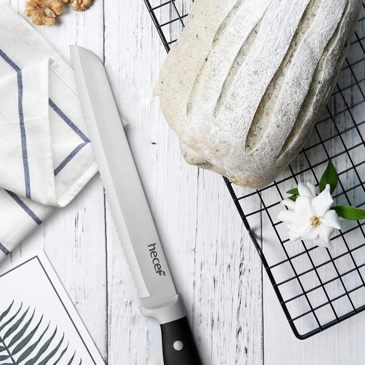 hecef Messerset, 6-tlg Universal Messerblock mit Messer, Scharf Edelstahl Messer Set mit dreifach ve