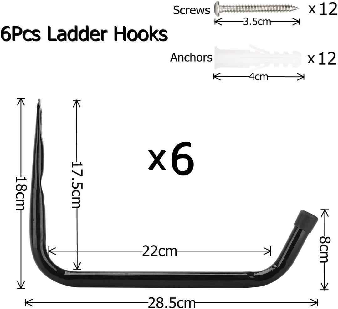 pipabiba 6 Stück Wandhaken Universalhaken Leiterhaken, 28cm wandhaken garage-haken, Wandhalterung Ga