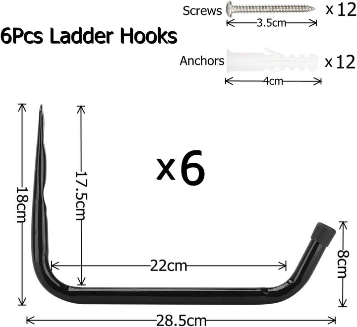 pipabiba 6 Stück Wandhaken Universalhaken Leiterhaken, 28cm wandhaken garage-haken, Wandhalterung Ga